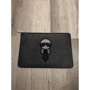 Fendi Saffiano Leather Karlito Flat Clutch Bag Black $1920